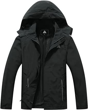 MOERDENG Men's Waterproof Rain Jacket Lightweight Raincoat Hooded Hiking Jacket Softshell Windbreaker