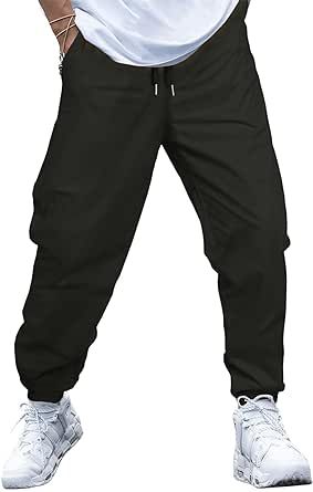JMIERR Men's Casual Joggers Pants Lightweight Chino Cargo Pants Drawstring Elastic Waist Tapered Sweatpants with Pockets
