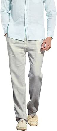 Manwan walk Men’s Casual Beach Trousers Elastic Loose Fit Lightweight Linen Summer Pants K70