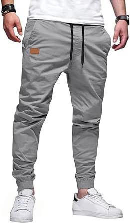 Dokotoo Men Mens Cargo Joggers Pants Casual Twill Chino Cotton Elastic Drawstring Outdoor Hiking Sweatpants Pants