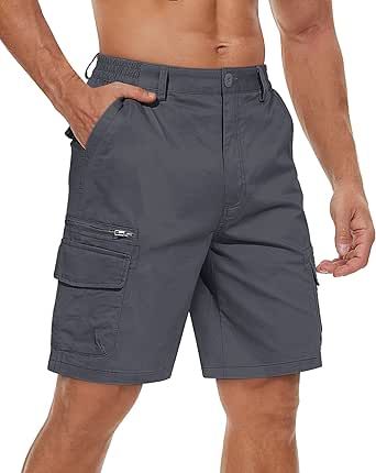 TACVASEN Men's Cotton Flat Shorts Classic-Fit Golf Shorts Casual Cargo Shorts with 7 Pockets