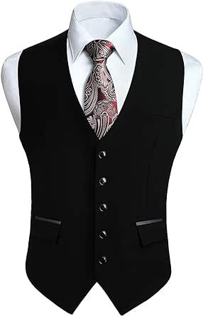 HISDERN Men's Suit Vest Business Suit Vests for Men Formal Slim Fit Solid Wedding Dress Waistcoat for V-Neck Tuxedo Vest
