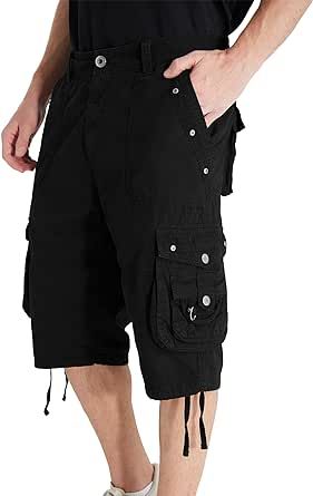 VOPOKER Men's Ripstop Cargo Shorts-Long Cotton Twill Straight Leg for Work Outdoor
