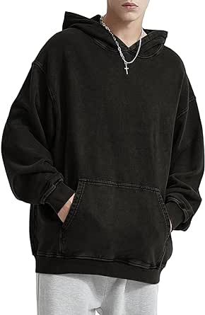 KEEPSHOWING Men's Oversized Casual Wash Basic Hoodies Long Sleeve Vintage Street Hoodie Sweatshirts With Pocket