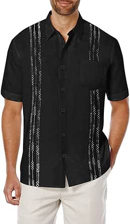 COOFANDY Mens Cotton Linen Cuban Guayabera Shirt Casual Short Sleeve Button Down Shirts Summer Beach Tops