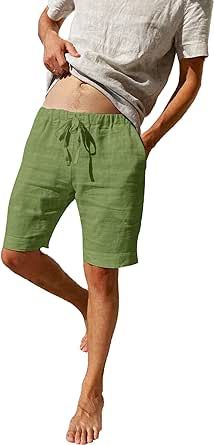 LVCBL Men's Linen Shorts Casual Elastic Waist Drawstring Summer Men Shorts