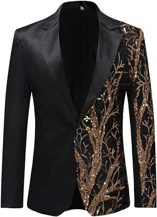 Boyland Men's Tux Dress Blazer Gold Sequins Floral Suit Party Dinner Prom Slim Fit Stylish Blazer Sport Coat