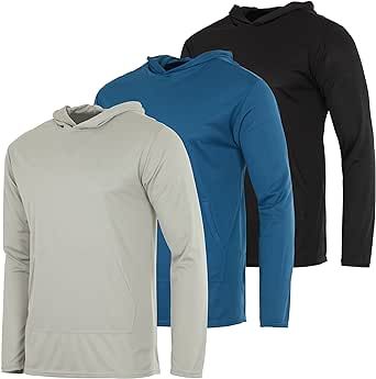 Real Essentials 3 Pack: Men's Mesh Long Sleeve Athletic Pullover Hoodie Sweatshirt Pockets UPF 50+ (Available In Big & Tall)