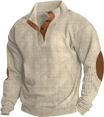 HUTJDHA 2023 Men's 1/4 Button Fleece Sherpa Sweatshirts Long Sleeve Stand Collar Pullover Loose Vintage Sweatshirt Tops