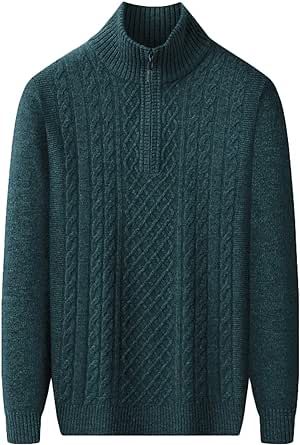 HNVAVQ Men's Jumper Quarter Zip Neck Sweater Casual Pullover Knitted Jumper,100% Cashmere