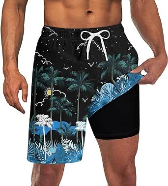 UNICOMIDEA Men Swim Trunks with Compression Liner 9 Inch Long Board Shorts