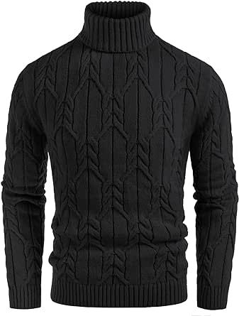 GRACE KARIN Men's Turtneck Pullover Sweaters Long Sleeve Solid Color Twisted Knit Sweater