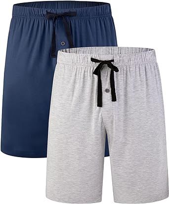 BAMBOO COOL Men's Pajama bottoms Lounge Sleep Shorts Bamboo Viscose Soft Comfortable Breathable Shorts with Pockets 2 Pack