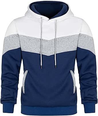 Keasmto Mens Hoodies Pullover Sweatshirt Color Block Fleece Long Sleeve Patchwork Casual Hoodie with Pockets