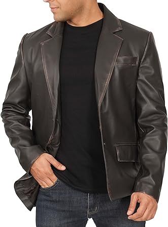 fjackets Leather Blazer For Men - Black & Brown Real Lambskin Casual Men's Leather Jacket Coats