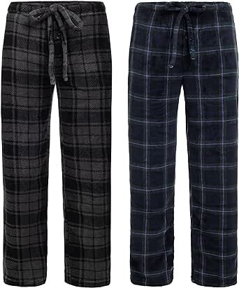 Alexander Del Rossa Men's 2-Pack Flannel Plaids Fleece Pajama Pants, Soft Plush Winter Lounge PJ Bottoms