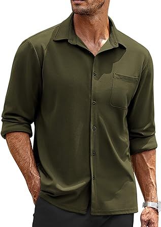 COOFANDY Mens Button Down Shirts Casual Olive Green