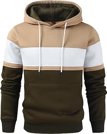 Lulucleaf Men's Novelty Color Block Pullover Hoodie Casual Fleece Long Sleeve Hooded Sweatshirt