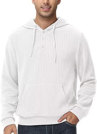 Tyhengta Men's Henley Knitted Hoodies Casual Pullover Hooded Sweatshirts
