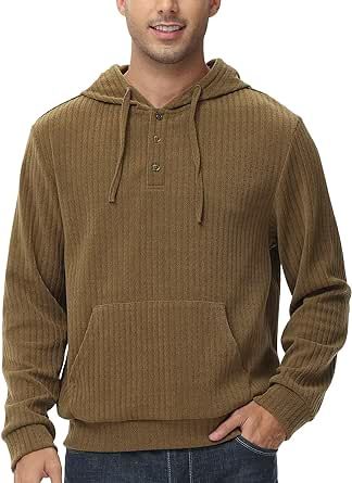 Tyhengta Men's Henley Knitted Hoodies Casual Pullover Hooded Sweatshirts