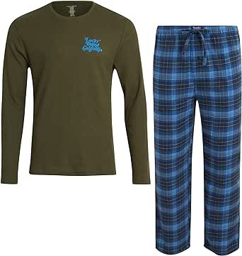 Lucky Brand Men's Pajama Set - Waffle Knit Top and Flannel Fleece Lounge Pants