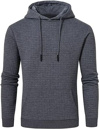 YuKaiChen Men's Hoodies Pullover Casual Plaid Jacquard Kangaroo Pockets Drawstring Long Sleeve Hooded Sweatshirts