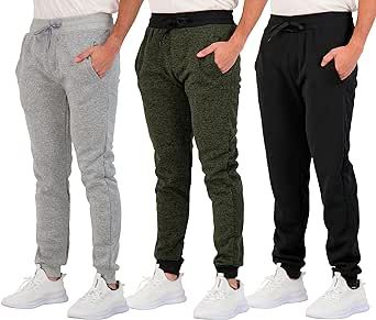 Real Essentials 3 Pack: Men's Tech Fleece Ultra-Soft Warm Jogger Athletic Sweatpants with Pockets (Available in Big & Tall)
