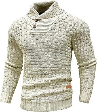 Arcciit Mens Crewneck Long Sleeve Textured Ribbed Edge Pullover Sweaters Knitted Sweater Tops