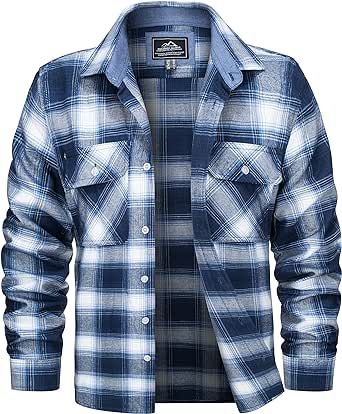 MAGCOMSEN Men's Flannel Shirts Cotton Long Sleeve Plaid Shirt Casual Button Up Shirts with 2 Pockets