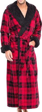 Alexander Del Rossa Men’s Robe, Big and Tall Plush Fleece Hooded Bathrobe with Sherpa and Two Large Front Pockets